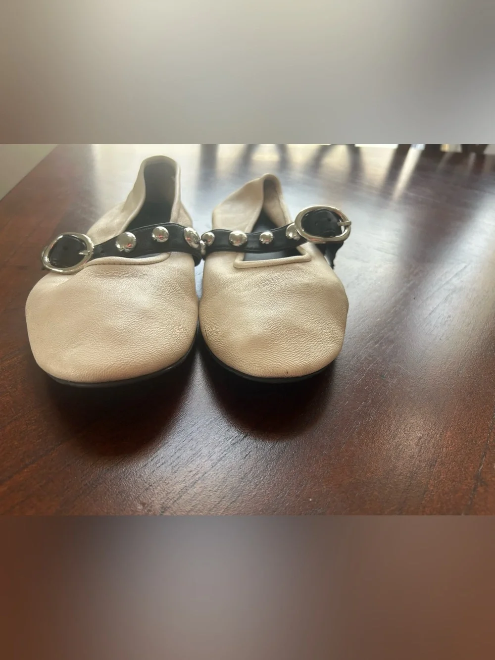 Zara white   Flats with Black Studded Strap size 37